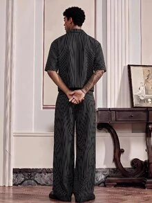 SWAVVY Men's Striped Shirt And Suit Pants Set - Black - View 12