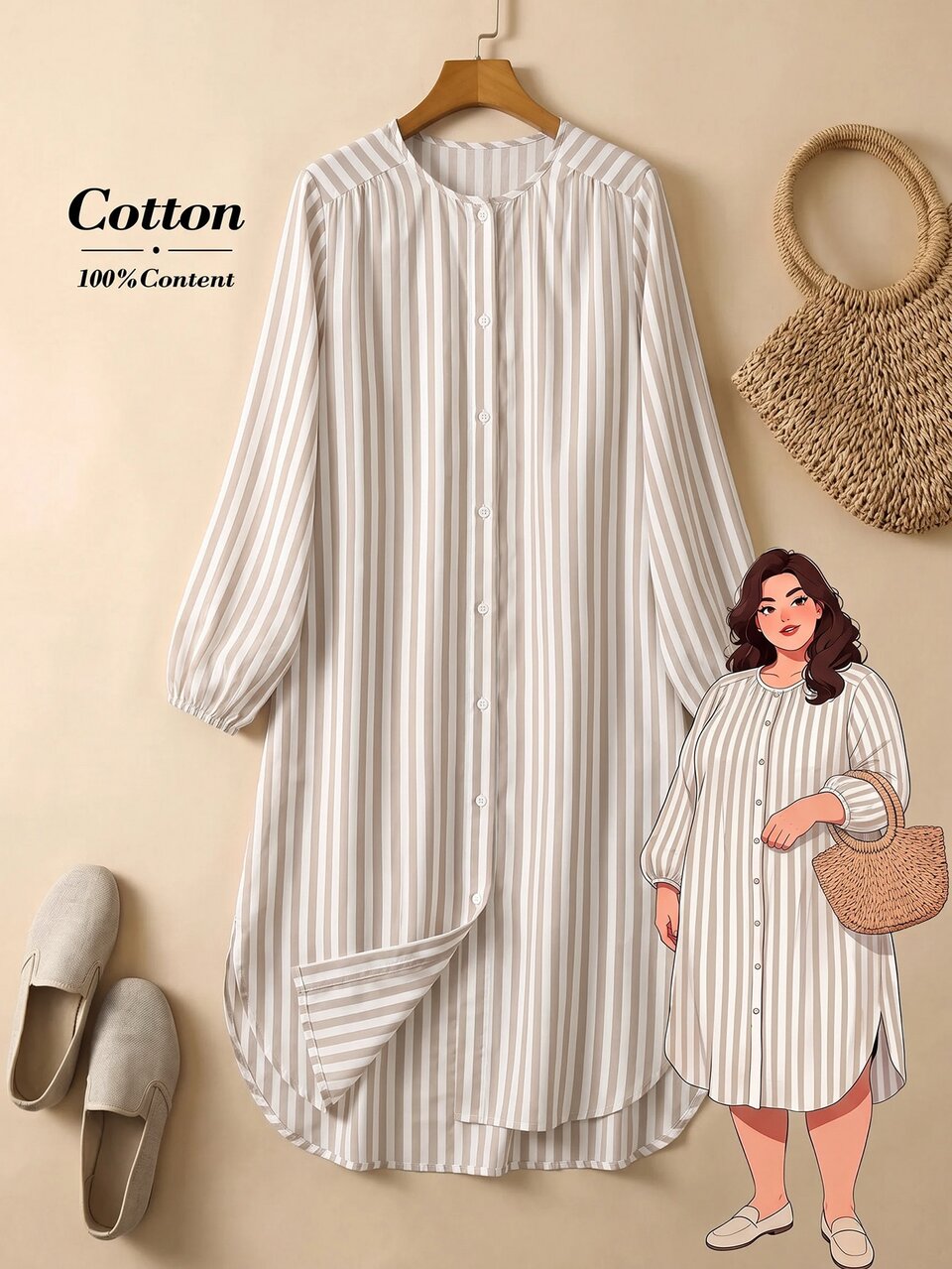 Plus Size Women's Striped Casual Everyday Summer Dress Fall