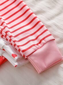 SHEIN 【隨機9款，發貨2套】女嬰居家睡衣套裝，長袖長褲，兔子愛心蝴蝶結波點條紋花朵卡通印花，四季適用，居家或戶外玩耍，柔軟親膚貼身 - 彩色 - 查看 6