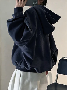 INAWLY 女款韓式時尚拉鍊連帽長袖運動衫 - 藏蓝色 - 查看 2