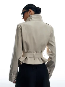LYSMO Women's Solid Color Stand Collar Button Design Casual Versatile Long Sleeve Jacket - Apricot - View 2