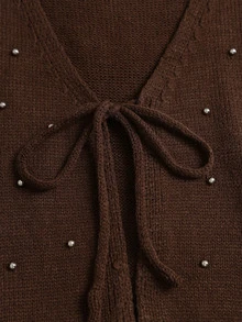 Sweetra Rompi Rajut Vintage Berenda Manik-Manik Maillard Brown - Coffee Brown - View 3