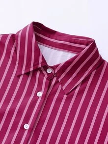 Franclia Women's Striped Shirt & Knitted Vest 2 Pieces Set - Burgundy - View 5