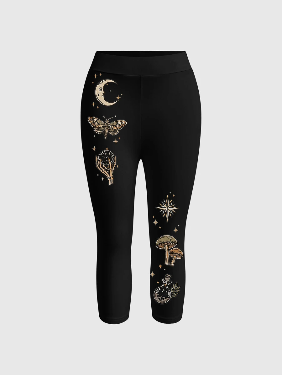 ROMWE Dark Hippie Vintage Sun Moon Star & Skull Print Women's Leggings - Black - View 1