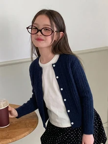 DAZY Girls (Big) V-Neck Open Front Casual Cute Sweater Cardigan Autumn/Winter Top - Navy Blue - View 2