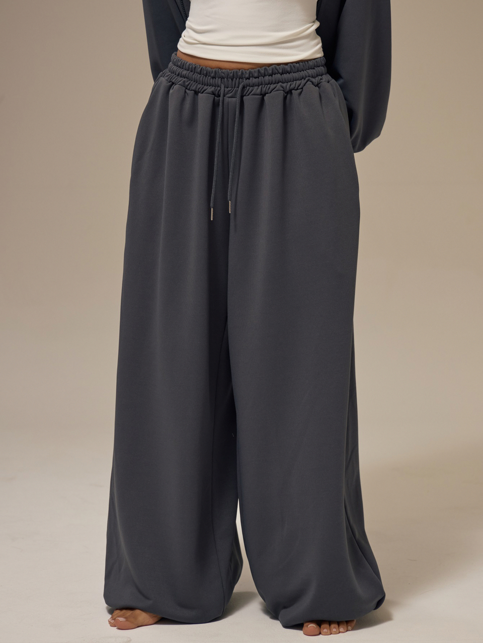 Charcoal Grey Oversized Wide Leg Baggy Joggers
