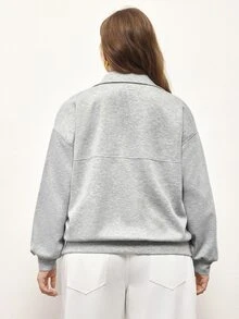 Maija Plus Size Grey Front Zipper Pullover Sweatshirt - Grey - View 3
