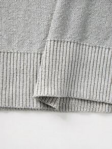 SHEIN New Spring Fall Glam Lurex Knit Slant Cut V Neck Top Women Drop Shoulder Three Quarter Cuff Sleeve Rel - Light Grey - View 7