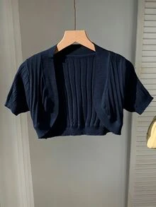 SHEIN EZwear 女款素色休閒百搭日常開襟衫 - 藏蓝色 - 查看 3