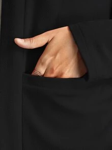 SHEIN Clasi 大尺碼女款無領口袋百搭優雅休閒簡約舒適黑色標準版夾克外套，適合辦公室秋季穿搭 - 黑色 - 查看 8