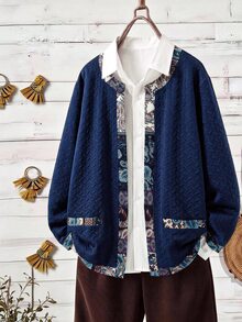 Rusticease Plus Size Vacation Casual Printed Patchwork Jacket - Multicolor - View 7