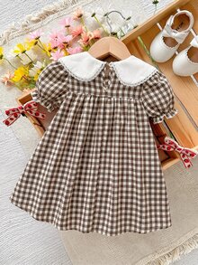 Emery Rose Kids Emery Rose Kids 女童編織純色卡通花卉刺繡翻領蝴蝶結袖休閒洋裝，適合夏季、秋季、度假、返校 - 紅色 - 查看 3