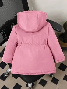 Elladie kids 少女款豹紋連帽冬季外套，粉色保暖連帽派克大衣，適合各種日常場合與休閒穿著 - 粉色 - 查看 3