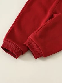 SHEIN 男嬰字母印花拼色連帽套頭衛衣與鬆緊腰長褲 2 件套秋季套裝 - 彩色 - 查看 7