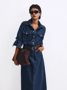 ATUI Studio Autumn Casual Commute Denim Dress - Blue - View 5