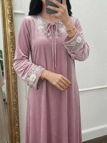 Yasmyna Women's Elegant Sequin & Beaded Decorated Arabian Dress - Pink - View 2