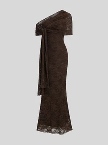Sweetra Women's One-Shoulder Fitted Maxi Dress With Versatile Shawl, Elegant And Sexy, Party And Banquet Style - Brown - View 1