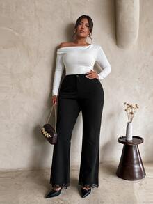 Firerie Plus Size Elegant Business Casual Smart Formal Commuter Party Dinner Office Evening Solid Color Pants Black Autumn Fall - Black - View 4