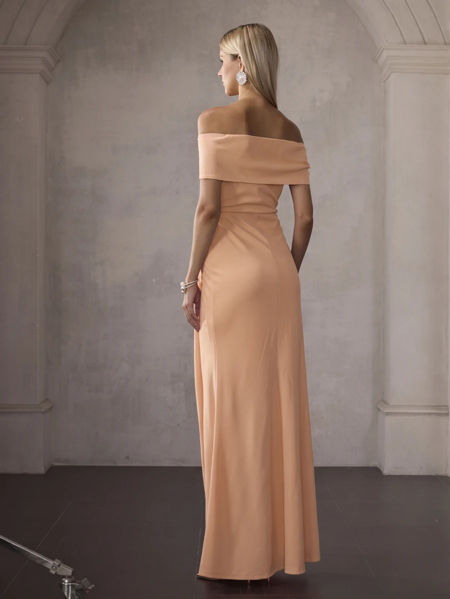 MOTF PREMIUM WOMEN'S SOLID COLOR OFF-SHOULDER FOLD PLEATED DRESS - Apricot - View 2