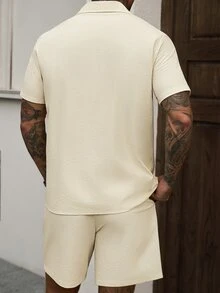 Manfinity CasualCool Men's Solid Color Short Sleeve Shirt And Shorts Casual Daily Outfit - Apricot - View 2