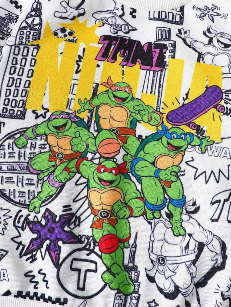 TEENAGE MUTANT NINJA TURTLES | SHEIN 1 Set, Young Boy Theme Crew Neck Fleece Sweatshirt And Long Pants, Autumn/Winter Indoor/Outdoor Outfit - Multicolor - View 4