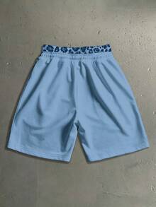Manfinity Roghcode Shorts de cintura de doble capa con estampado de leopardo y patchwork para hombre - Azul - Ver 3