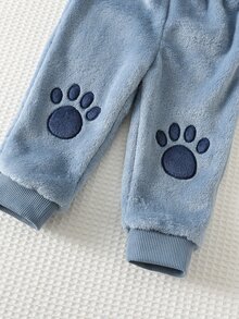 Cozy Pixies 2件組男嬰童休閒日常舒適刺繡秋冬連帽套頭長袖刷毛衛衣與運動長褲套裝 - 藍色 - 查看 6