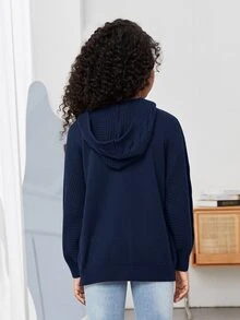 SHEIN 青少年女孩純色休閒百搭日常穿搭開襟衫 - 藍色 - 查看 2