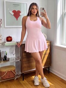 Sovereign Charm Women's Plus Size Solid Color Sleeveless Sports Dress - Pink - View 3
