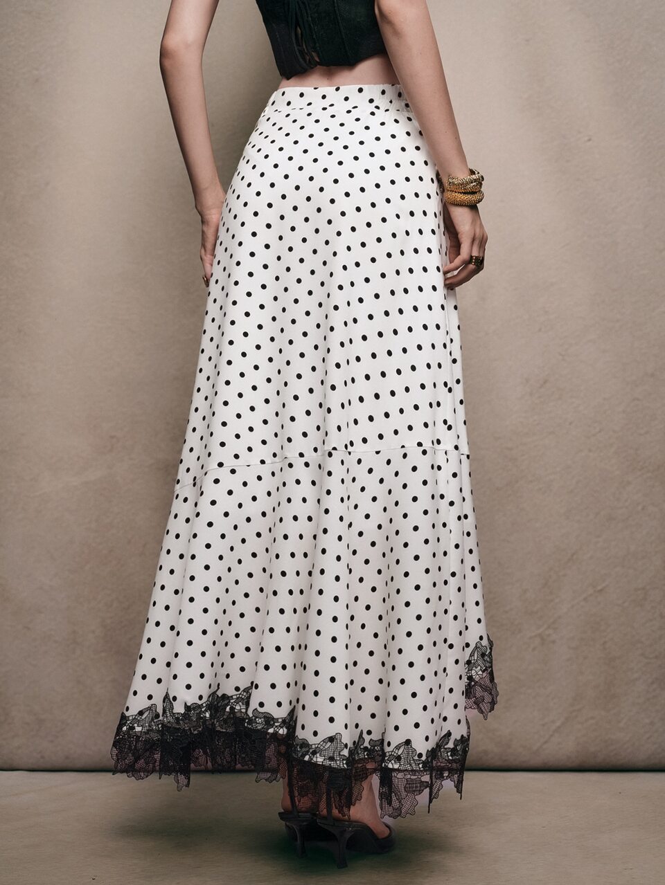 Women's Elegant Lace Patchwork Polka Dot Print Skirt