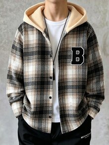 1件男童格紋連帽長袖休閒夾克，柔軟舒適面料，時尚舒適，適合日常穿著、休閒通勤、戶外與運動活動，秋冬款 - 彩色 - 查看 6