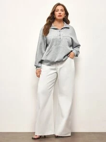 Maija Plus Size Grey Front Zipper Pullover Sweatshirt - Grey - View 2