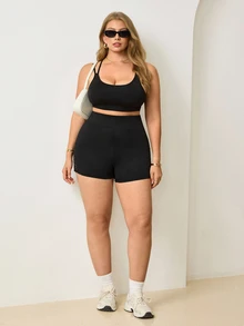 Easithlete Easithlete 2026 Summer New Women's Plus Size Sports Mesh Knit Jacquard 5-Inch Black Shorts - Black - View 5