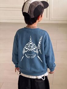 SHEIN 青少年男孩休閒時尚圓領長袖衛衣，適合秋冬穿著 - 彩色 - 查看 4