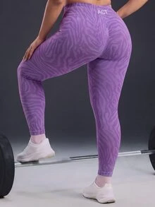 Powerista Women's Plus Size Seamless Zebra Print Tight Leggings Breathable Soft Fabric Casual Tropical Purple Workout Summer Autumn All Season Gym - Purple - View 3