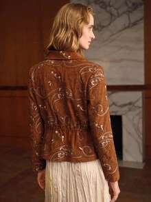 MOTF PREMIUM WOMEN'S PAISLEY EMBROIDERED SINGLE-BREASTED JACKET - Brown - View 4
