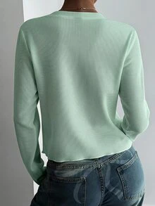Livesso Women's White Solid Color Loose Drop Shoulder Casual Minimalist Round Neck Short Sleeve T-Shirt Fall - Mint Green - View 2
