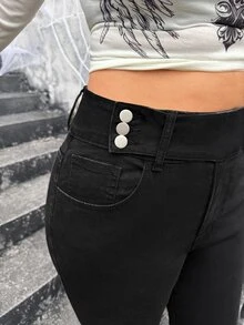 Slaydiva Plus Size Women's Casual Daily Wear Denim Flare Jeans - Black - View 5