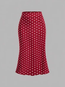 SHEIN MOD Conjunto de Top de Tirantes con Cintura Fruncida y Plisada y Falda de Sirena con Lunares - Rojo - Ver 9