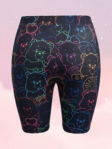 SHEIN X Care Bears Plus Size Cartoon Print Fitted Base Layer Shorts - Black - View 2