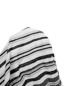 EMERY ROSE Plus Size Casual Striped Shirt, Autumn Fall - Black and White - View 8