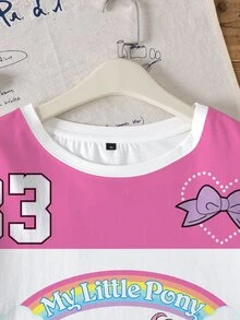 My Little Pony X SHEIN Kaos Lengan Pendek Kasual Sehari-hari Wanita Ukuran Besar dengan Motif Kartun Huruf - Putih - View 5