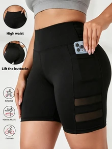 SHEIN Sweetro Women's Plus Size Solid Color Pocket Casual Versatile Daily Travel Sports Shorts - Black - View 6