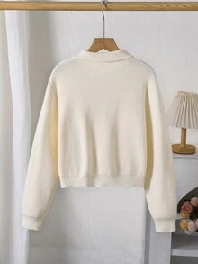 SHEIN Tween Girl Casual Versatile Solid Color Sweater - White - View 2