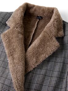 Editum Women's Winter Fashion Plaid Double-Breasted Overcoat - Grey - View 9