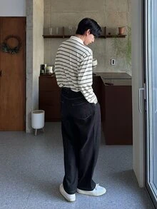 DAZY 男士條紋與字母印花休閒日常長袖T恤 - 彩色 - 查看 2