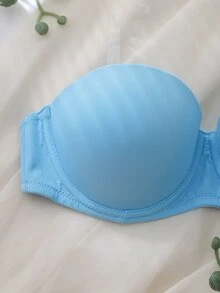 SHEIN Light Blue Underwire Molded Cup Push-Up Balconette Bra With High Support, Anti-Slip, Strapless, Invisible, Comfy Women's Lingerie - Baby Blue - View 5