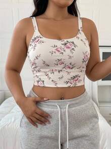 Dazy Plus Plus Size Women's Floral Print Casual Daily Sports Bra - Apricot - View 2