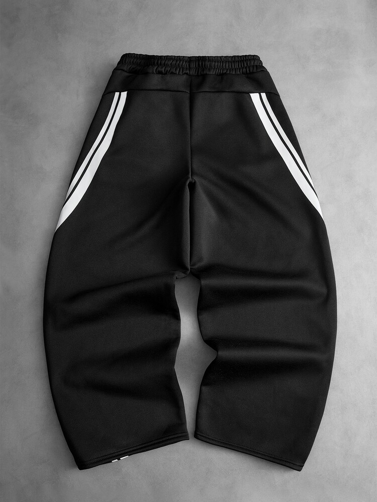 Major Grit Men's Streetwear White Line Patchwork 3D Foam Sweatpants, Boyfriend/Husband Gift, Anniversary Gift - Black - View 2