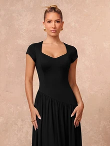 Lumalex Women's Solid Color Pleated Casual Party & Travel Long Dress - Black - View 13